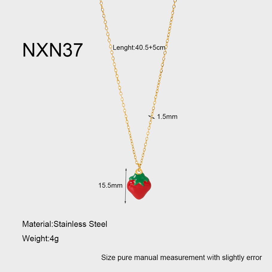 Romantic Series Sweet Strawberry Stainless Steel Women's Pendant Necklaces 