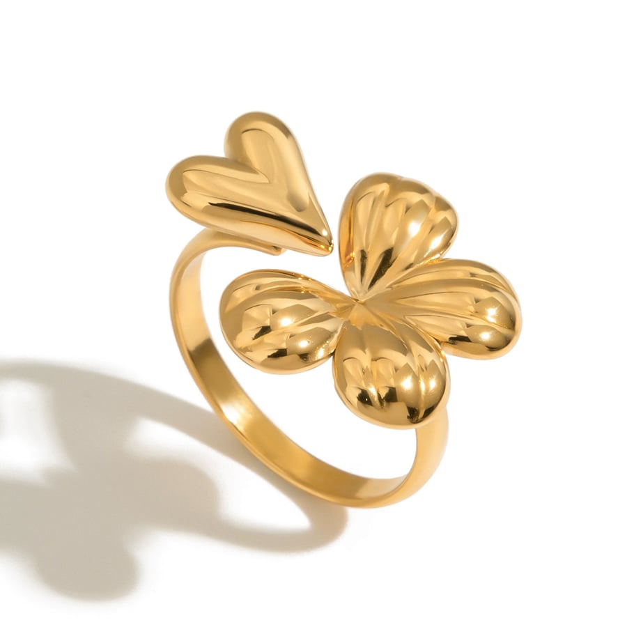 Retro Clover Stainless Steel  Gold Color Statement Ring 
