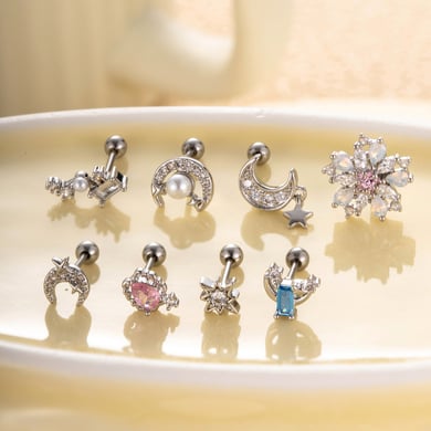 1 Pair Simple Series Simple Sun/Moon Copper   Gold Color  Zircon Women's Piercings Earrings h5 Picture6