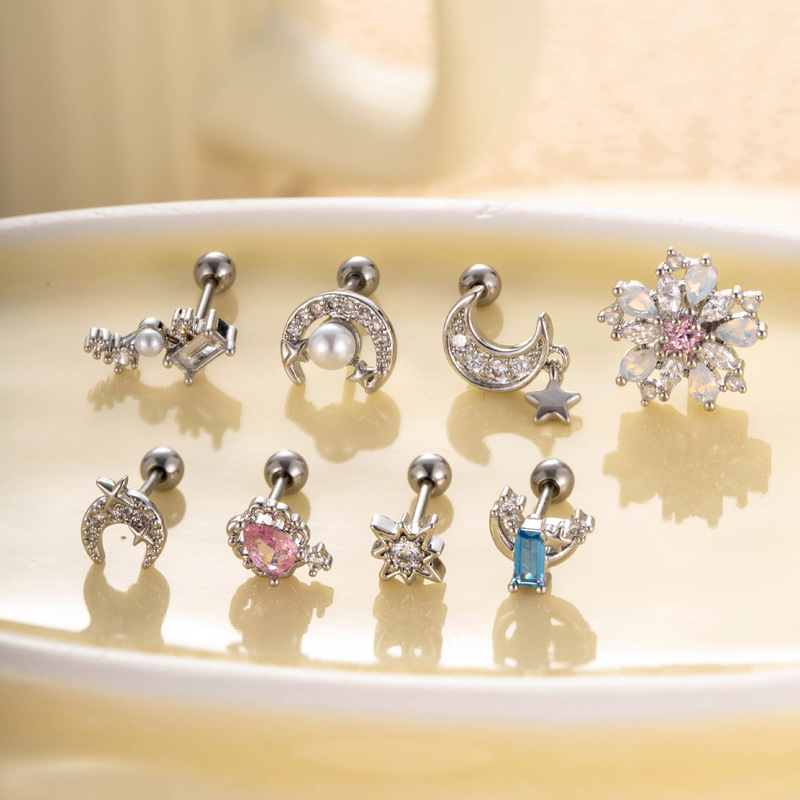 1 Pair Simple Series Simple Sun/Moon Copper   Gold Color  Zircon Women's Piercings Earrings Picture6