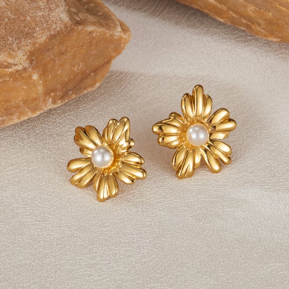 1 par de pendientes de botón de acero inoxidable dorados con diseño de planta diaria de serie simple para mujer