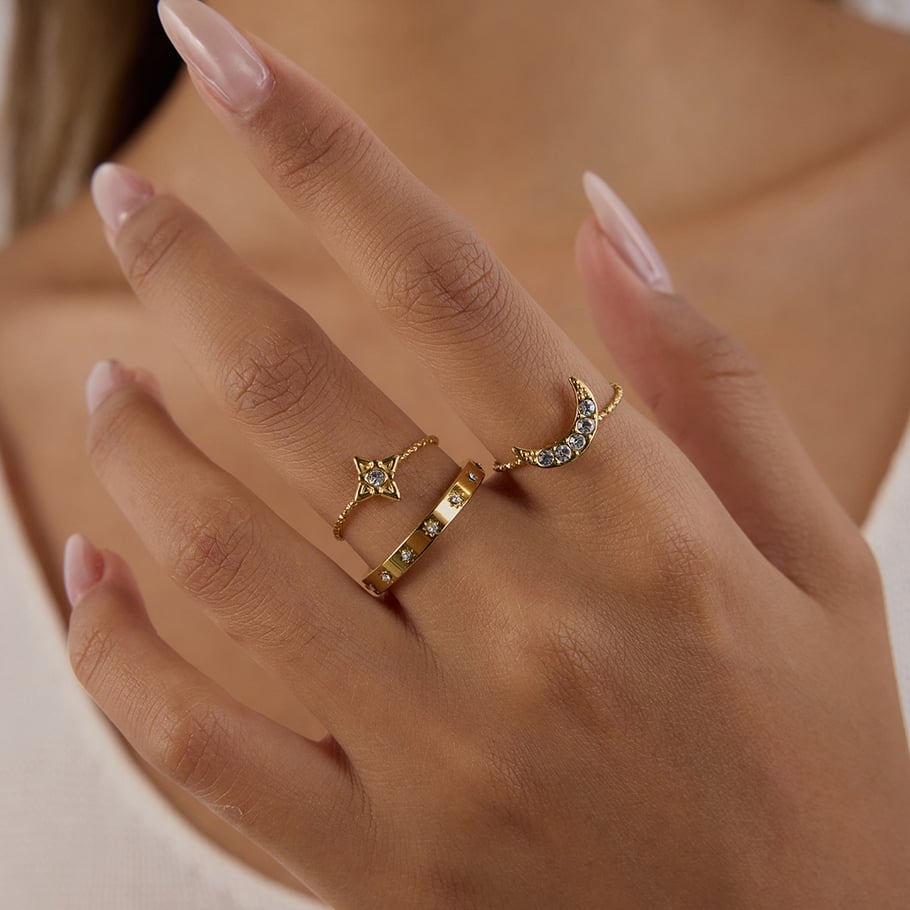 Casual Sun/Moon Stainless Steel Gold Color Ring Sets Picture6