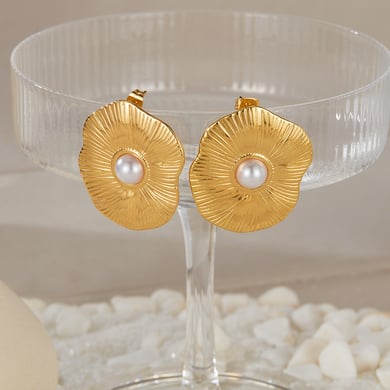 1 paio di orecchini a bottone da donna in acciaio inossidabile color oro, serie semplice, con pianta quotidiana h5 Immagine6