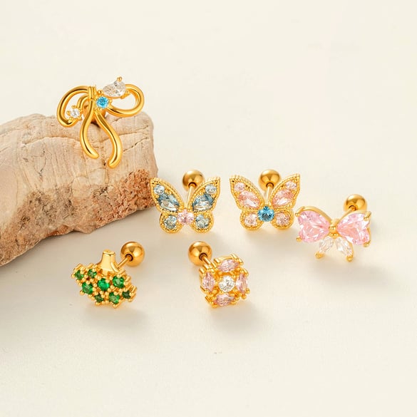 Boucles d&#39;oreilles piercing papillon en cuivre et zircon
