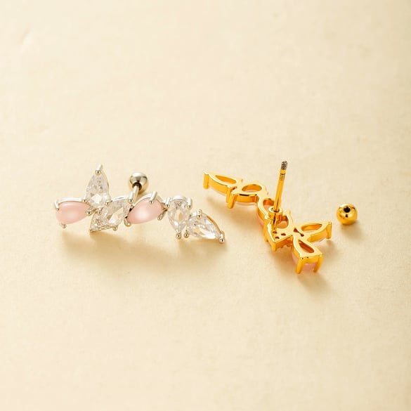 Boucles d&#39;oreilles piercing en zircon couleur or et cuivre fleur