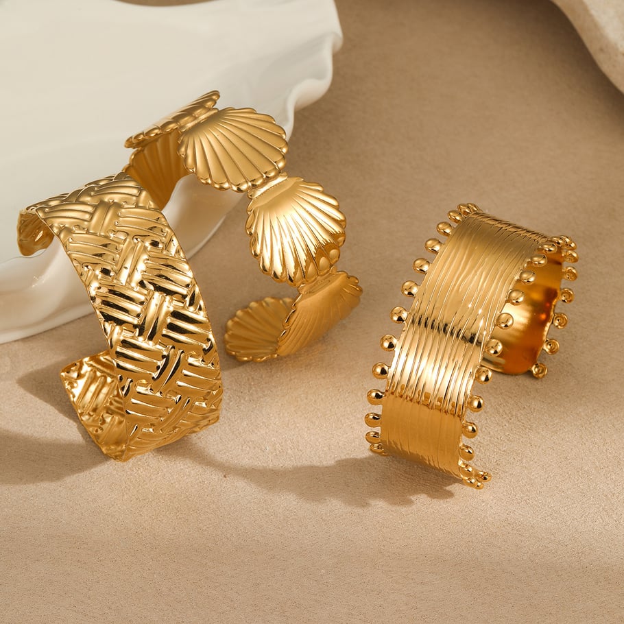1 pieza de pulseras elegantes de acero inoxidable color dorado para mujer, de serie lujosa Imagen3