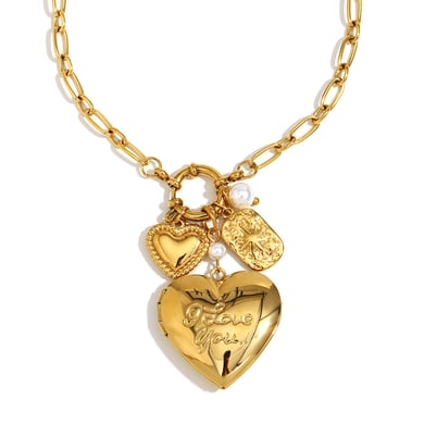 Collane da donna in acciaio inossidabile dorato con ciondolo a forma di cuore classico in stile lussuoso h5 