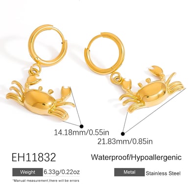 1 Pair Delicate Crab Stainless Steel Gold Color Women's Drop Earrings h5 Picture2