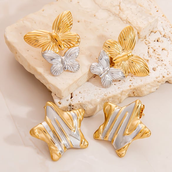 Retro Star Titan Stahl Gold Farbe frauen Stud Ohrringe