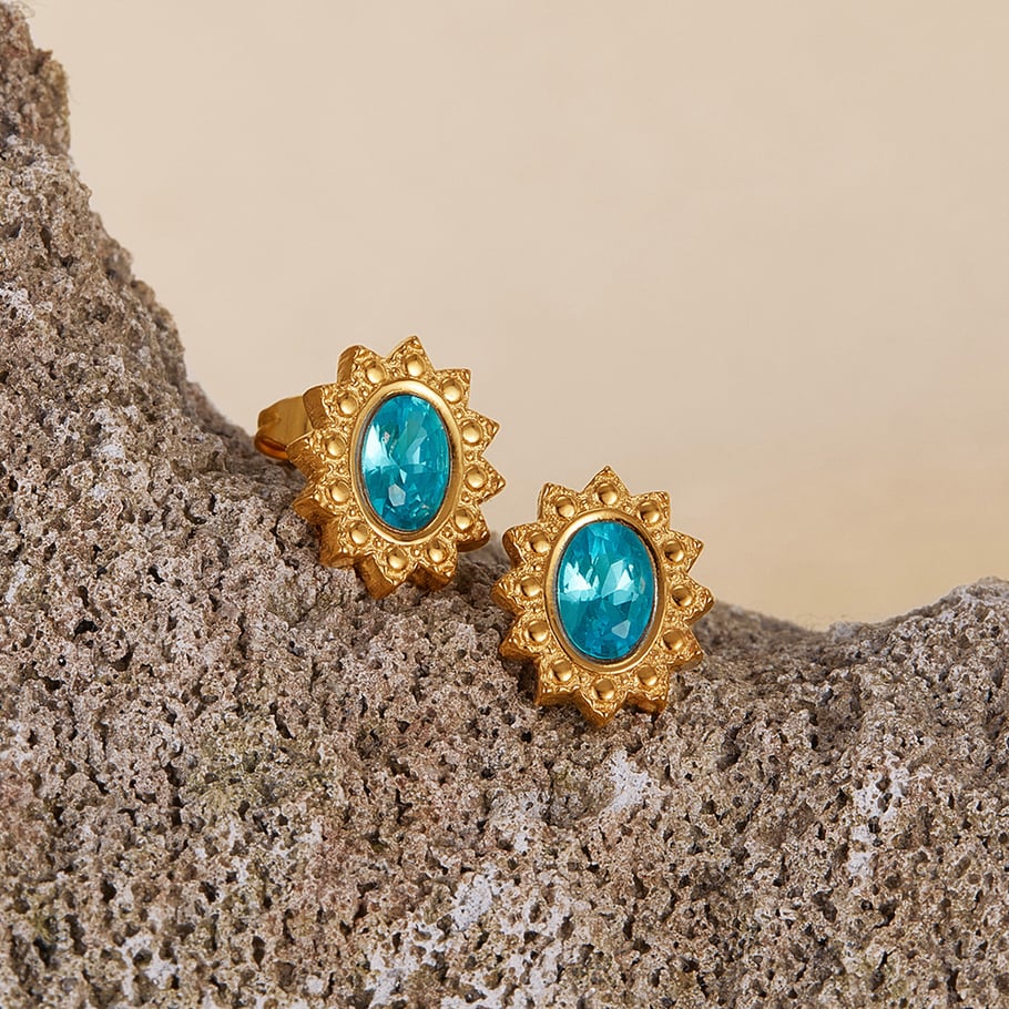 1 paio di orecchini a bottone da donna in acciaio inossidabile color oro, con motivo geometrico, semplici e quotidiani Immagine7