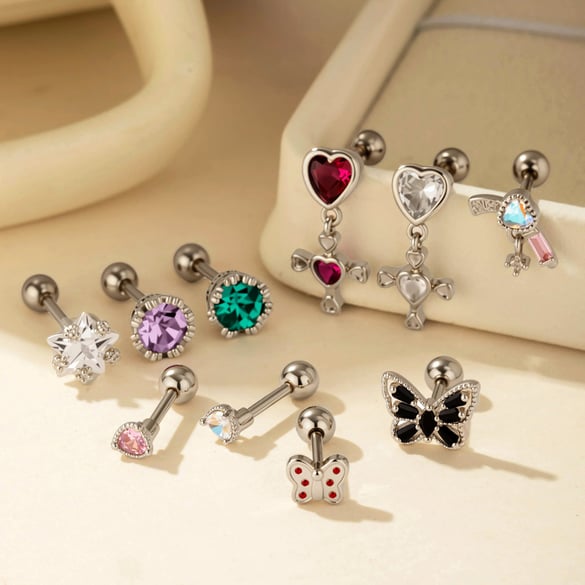 1 Çift Basit Seri Basit Kalp Bakır Kaplama Malzemesi Yok Zirkonyum Kadın Piercing Küpeleri 2