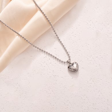 Minimalist Kalp Paslanmaz Çelik Gümüş Renkli Kadın Kolye Uçları h5 Resim5