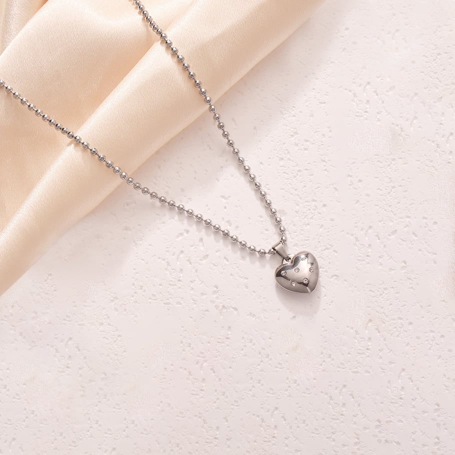 Minimalist Kalp Paslanmaz Çelik Gümüş Renkli Kadın Kolye Uçları Resim5