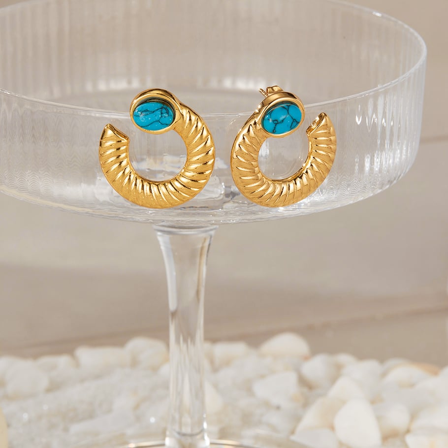 1 paio di orecchini a bottone da donna in acciaio inossidabile color oro, con motivo geometrico, semplici e quotidiani Immagine4