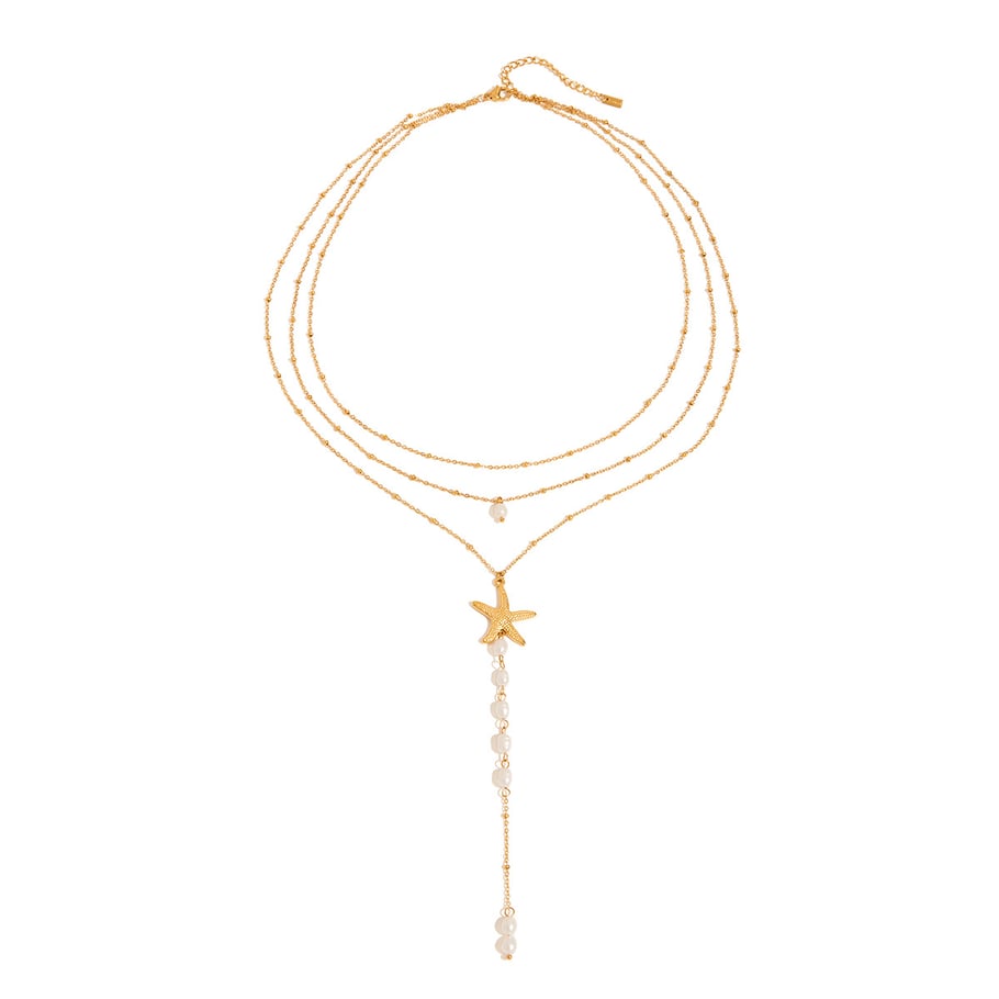 Ins Style Starfish Stainless Steel Gold Color Layered Necklace 