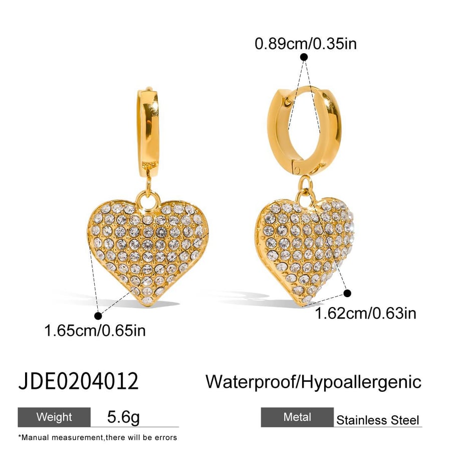 Luxurious Heart Stainless Steel Gold Color Drop Earrings Picture2