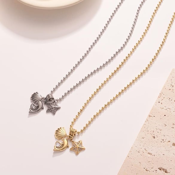 Oceanic Dolphin Stainless Steel Gold Color Women's Pendant Necklaces 2