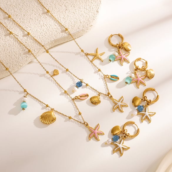 Classic Starfish Colorful Gold Color Women's Pendant Necklaces 2