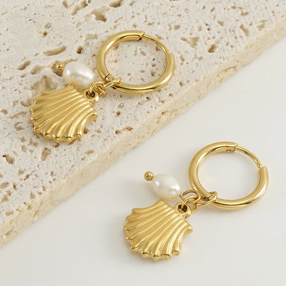 Orecchini pendenti in acciaio inossidabile color oro con conchiglia 2