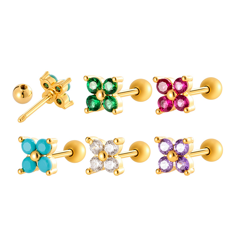 1 paire de boucles d&#39;oreilles piercing pour femme en forme de fleur simple, couleur cuivre et or, zircone Image8