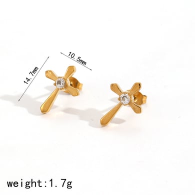 Ohrstecker mit Kreuz aus Edelstahl in Goldfarbe h5 Bild2