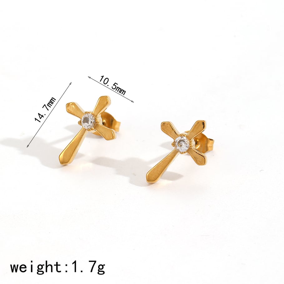 Ohrstecker mit Kreuz aus Edelstahl in Goldfarbe Bild2