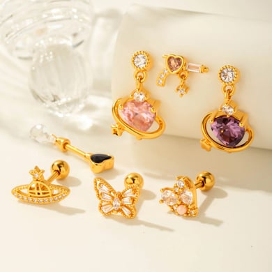 1 Pair Simple Series Simple Heart Copper   Gold Color  Zircon Women's Piercings Earrings h5 Picture6