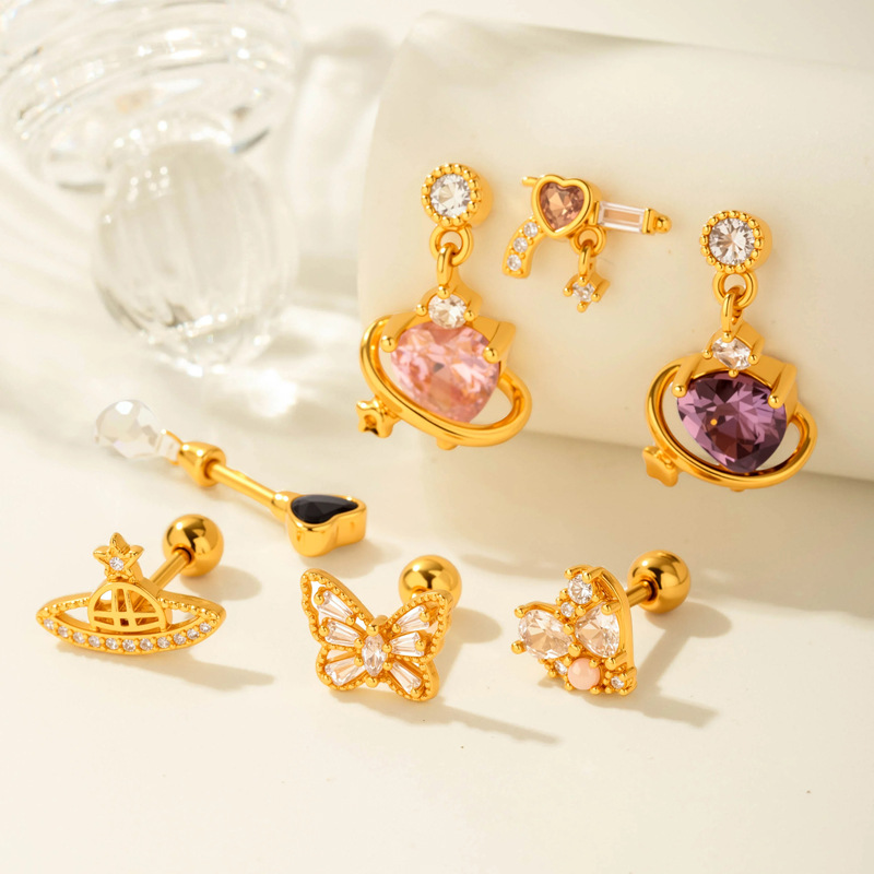 1 Pair Simple Series Simple Heart Copper   Gold Color  Zircon Women's Piercings Earrings Picture6