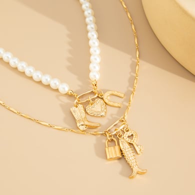 Retro Heart Alloy Layered Necklaces h5 Picture6
