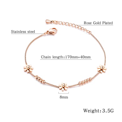 Bracelet chaîne en acier inoxydable pour femme, série Simple, motif fleur simple, 1 pièce h5 Image7