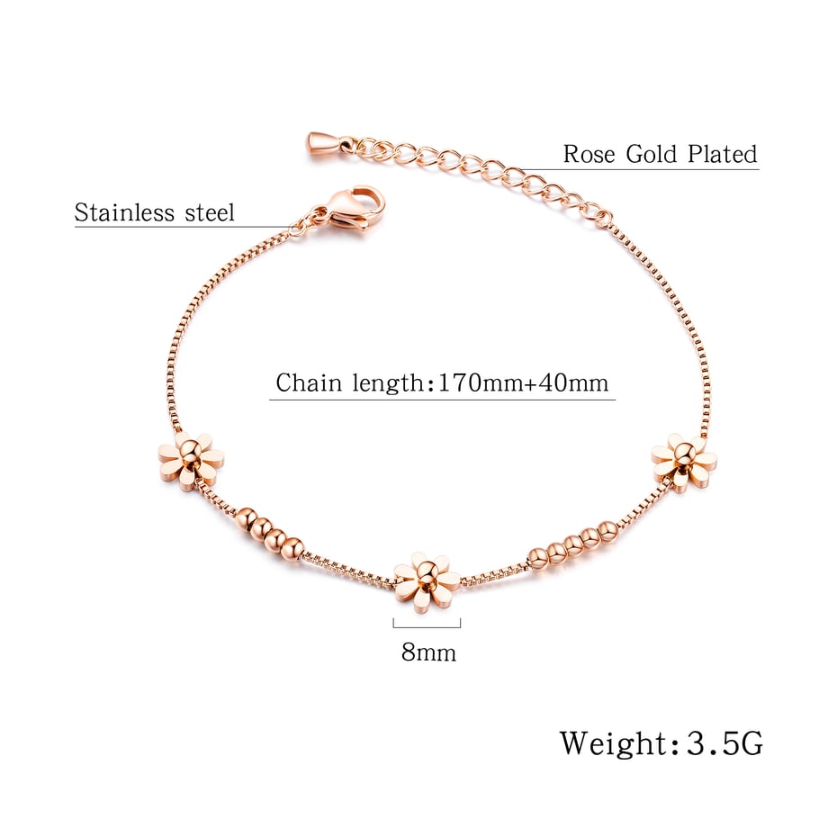 Bracelet chaîne en acier inoxydable pour femme, série Simple, motif fleur simple, 1 pièce Image7