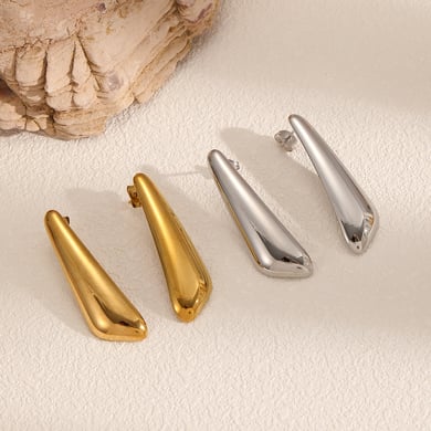 Pendientes de botón de acero inoxidable color dorado h5 Imagen2