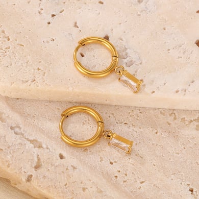 1 Paar einfache Serie täglich geometrische Edelstahl Gold Farbe Damen Tropfen Ohrringe h5 Bild8