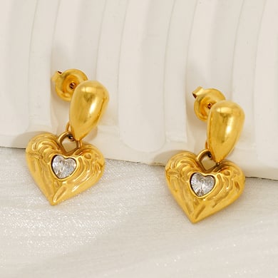 Orecchini pendenti in acciaio inossidabile color oro con cuore retrò h5 Immagine5