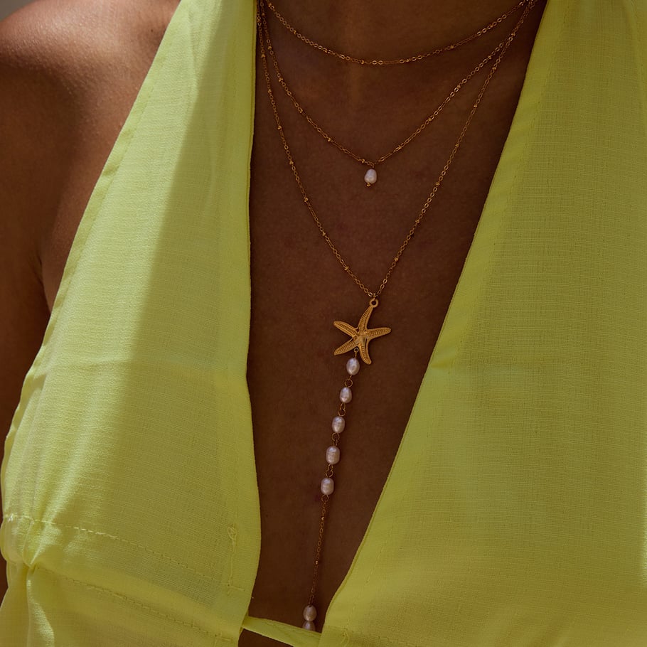 Ins Style Starfish Stainless Steel Gold Color Layered Necklace Picture3