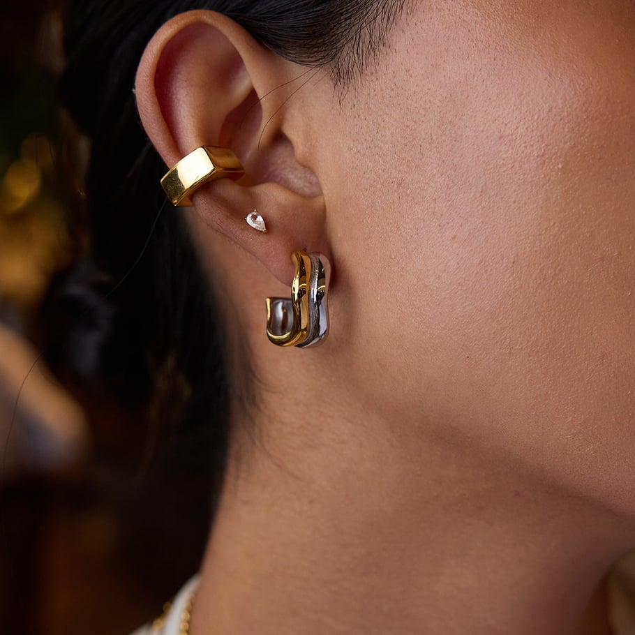 Simple Geometric Stainless Steel Mixed Color Hoop Earrings Picture6
