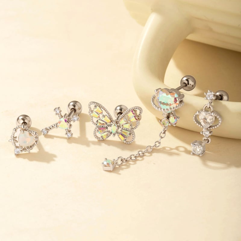 1 Çift Basit Seri Basit Kalp Bakır Altın Rengi Zirkonyum Kadın Piercing Küpe Resim7