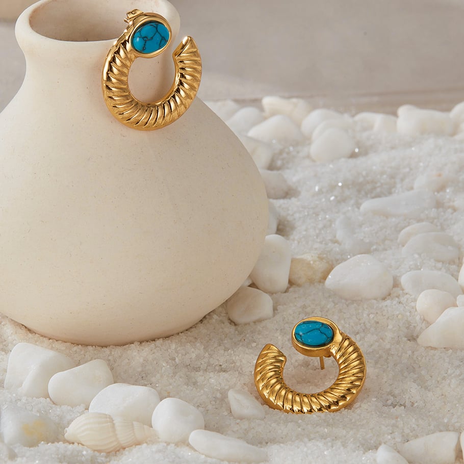 1 paio di orecchini a bottone da donna in acciaio inossidabile color oro, con motivo geometrico, semplici e quotidiani Immagine6