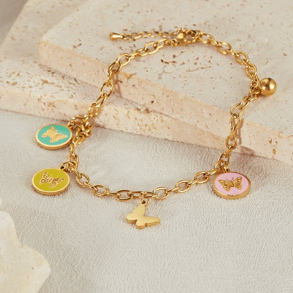 Fußkettchen mit Schmetterlings-Motiv aus Edelstahl in Goldfarbe 2