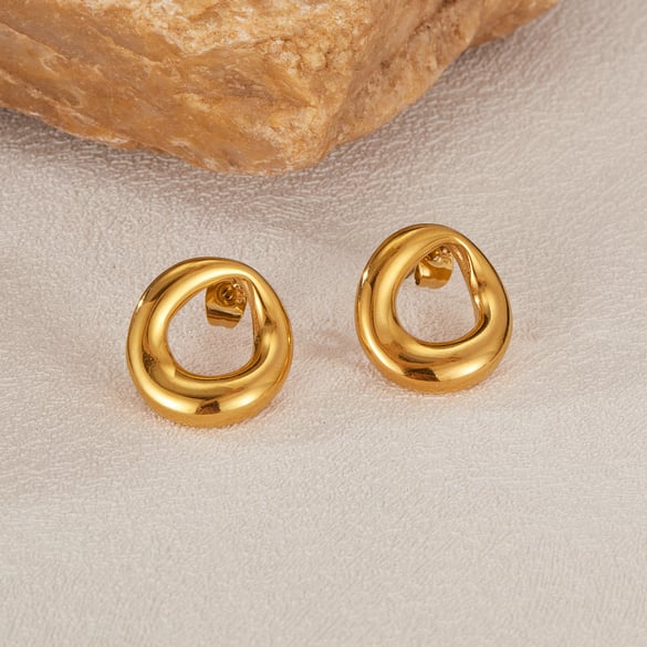 1 par de pendientes geométricos diarios de acero inoxidable en color dorado para mujer 2