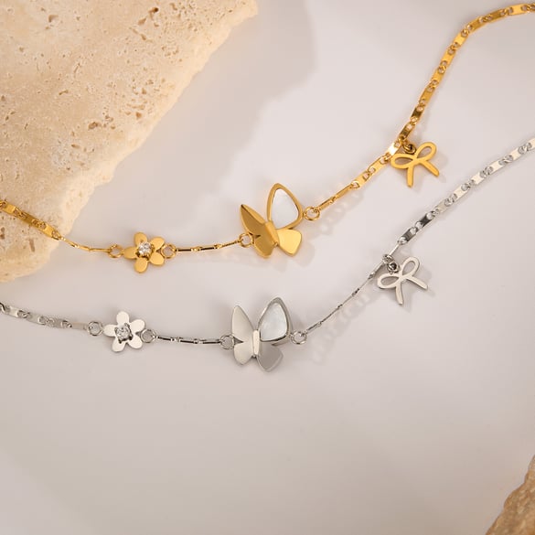 Schmetterlings-Charm-Armbänder aus Edelstahl in Goldfarbe