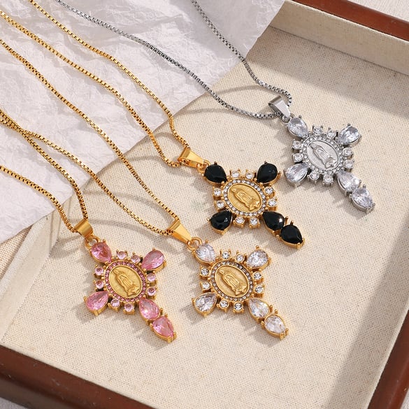 Colliers à pendentif croix classique en acier inoxydable pour femmes, série luxueuse