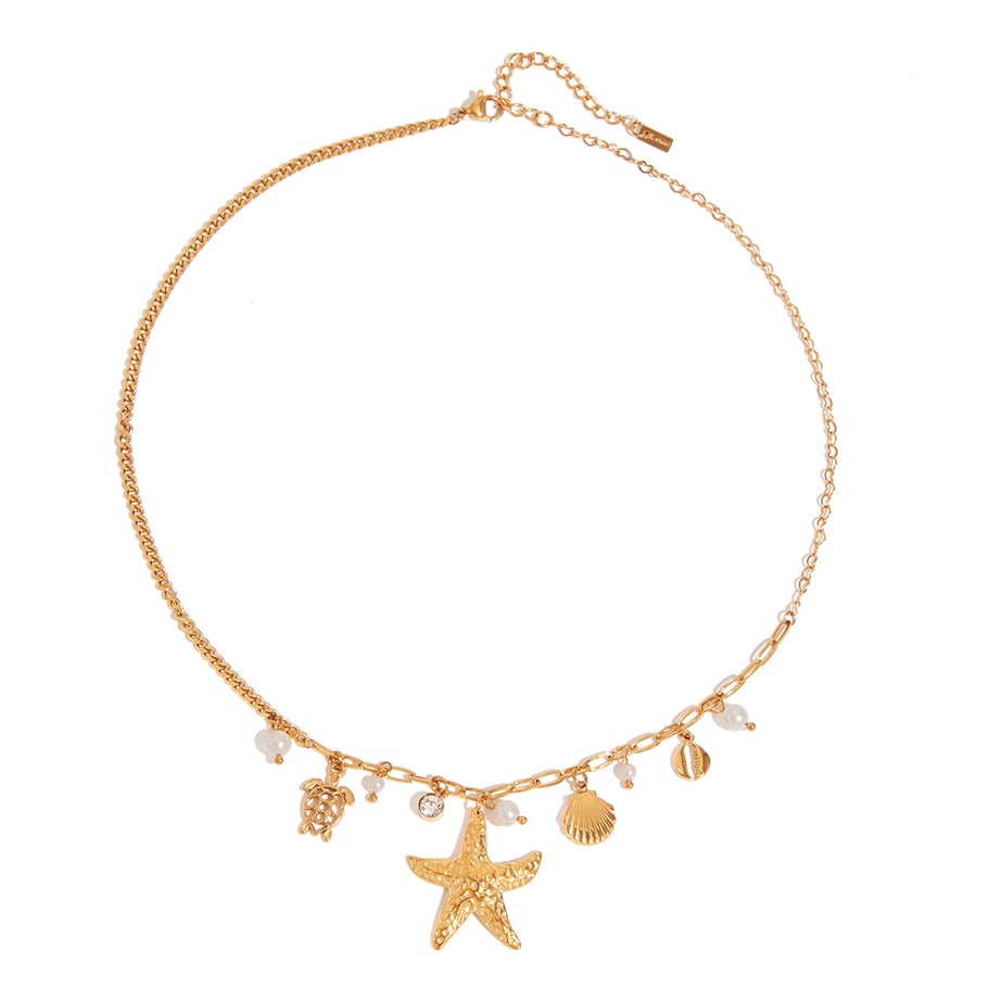 Starfish Stainless Steel Gold Color Pendant Necklaces 