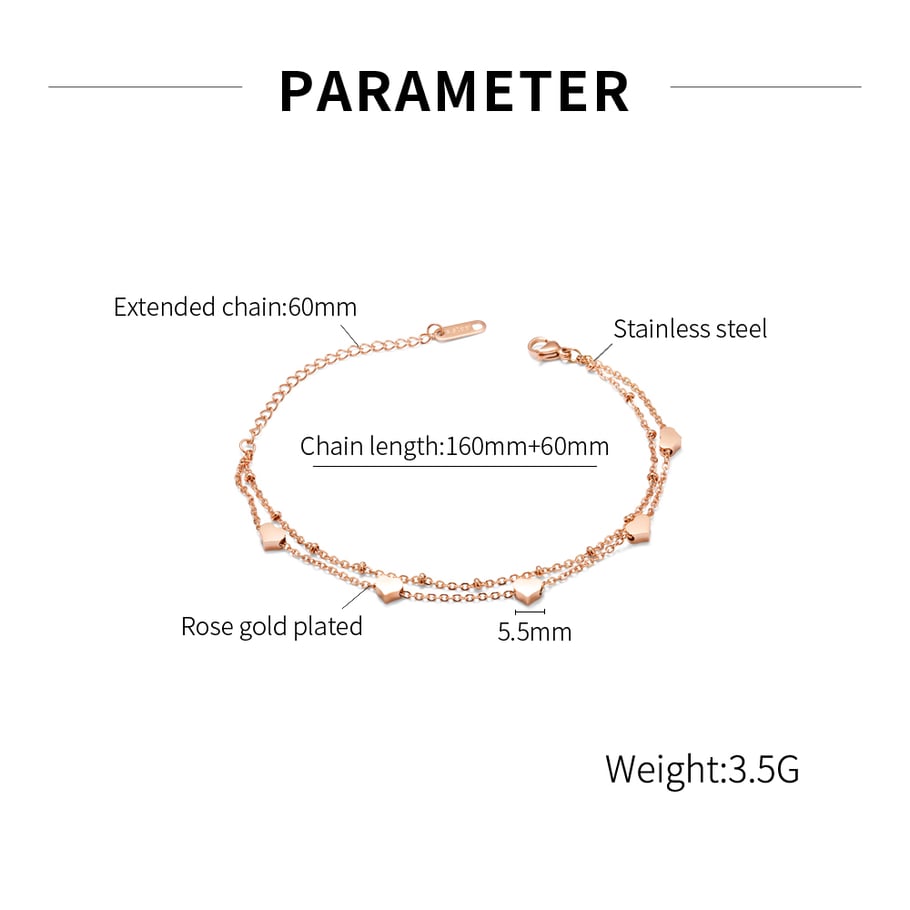 Bracelet chaîne en acier inoxydable pour femme, série Simple, motif cœur simple, 1 pièce Image6