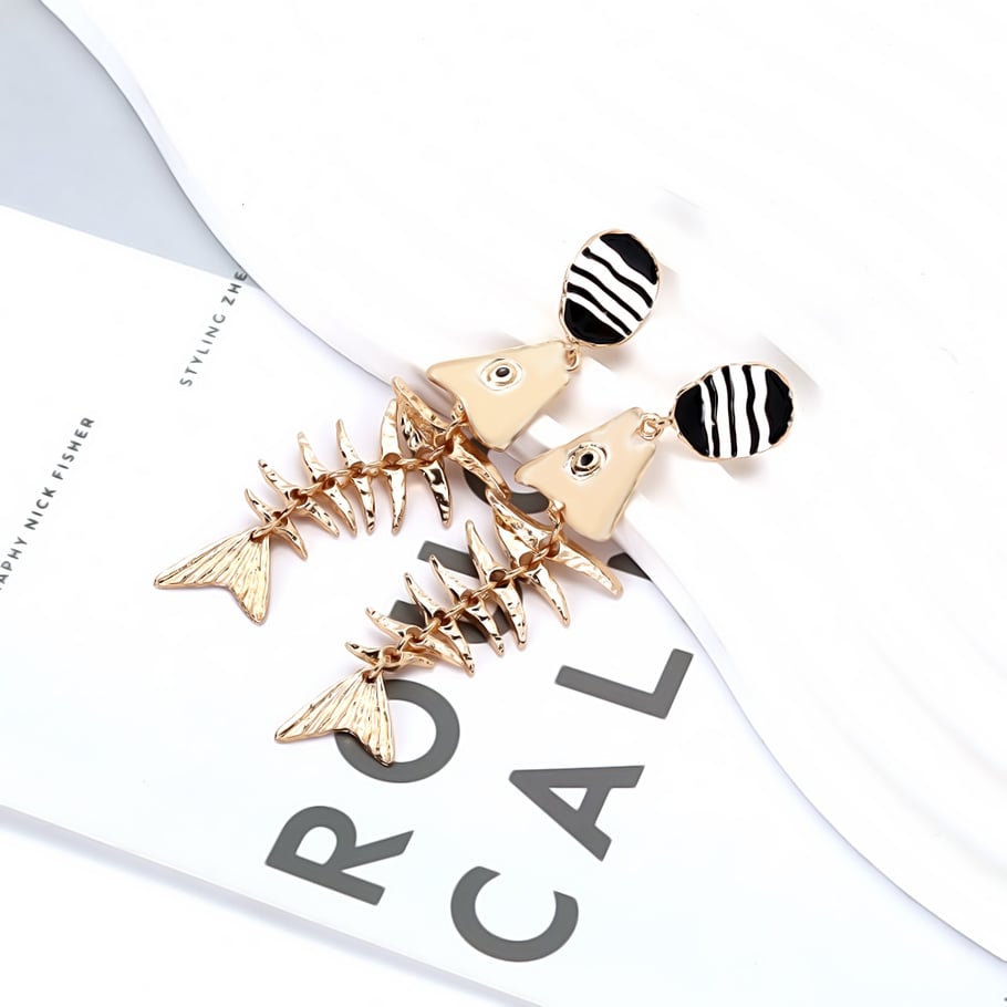 Fish Bone Alloy Drop Earrings Picture3