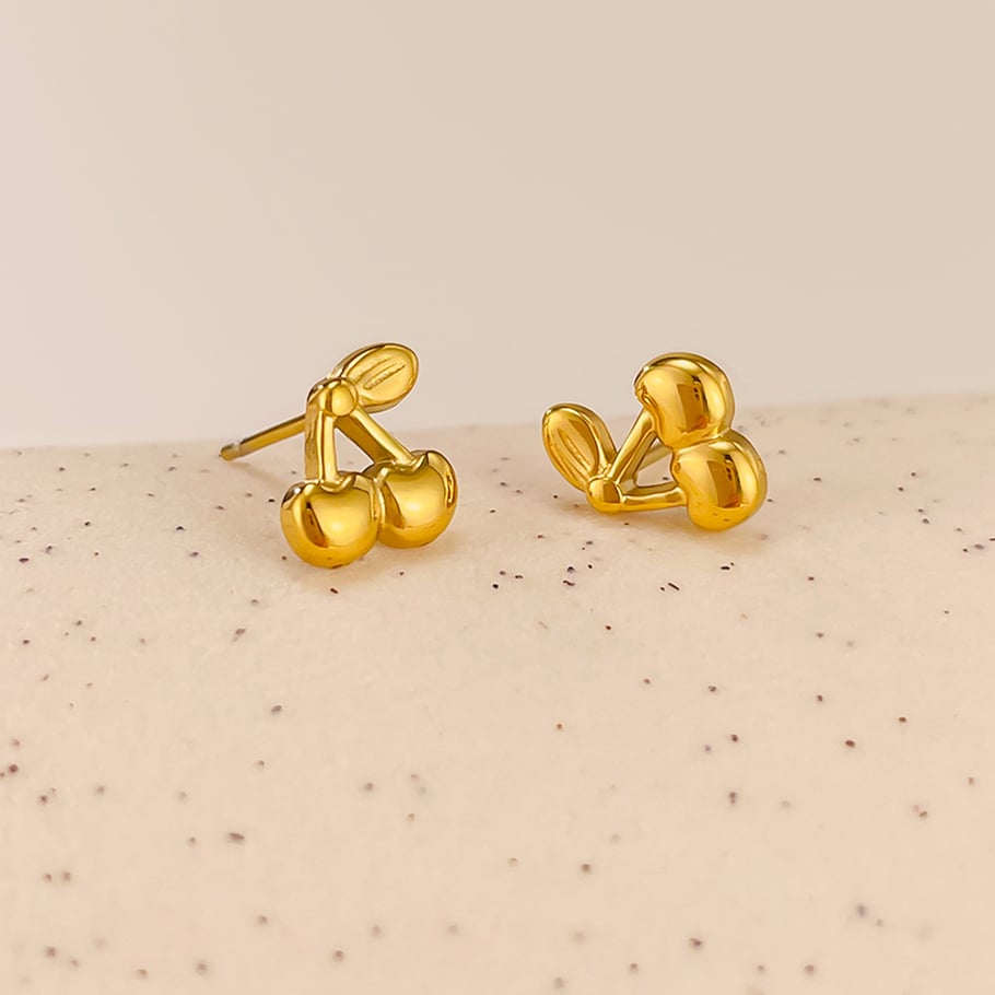 1 par de pendientes de botón de acero inoxidable dorados con diseño de planta diaria de serie simple para mujer Imagen6