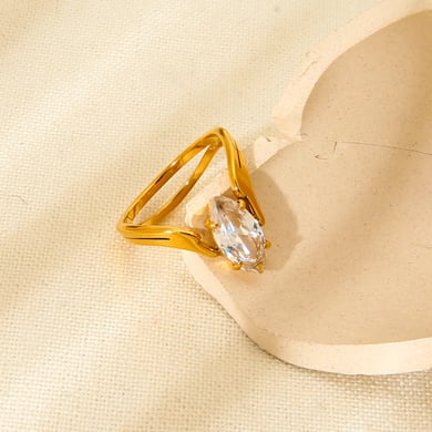1 Paar Statement-Ringe aus der Romantischen Serie mit elegantem Auge aus Edelstahl in Goldfarbe mit Zirkonia h5 Bild2