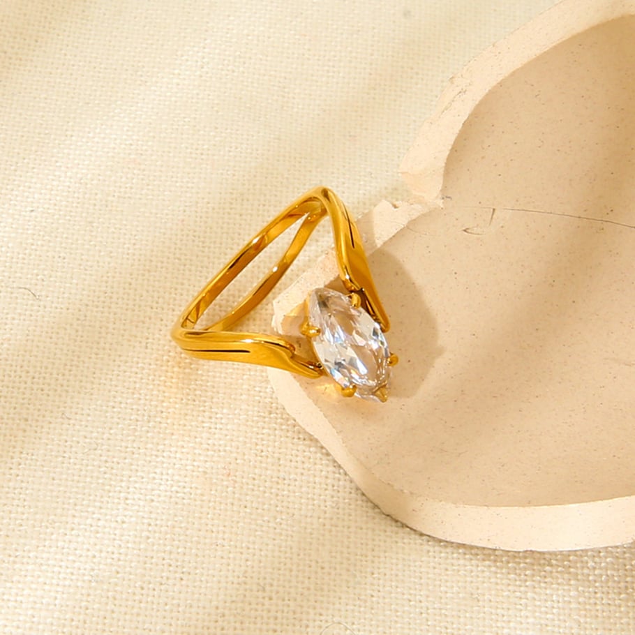 1 Paar Statement-Ringe aus der Romantischen Serie mit elegantem Auge aus Edelstahl in Goldfarbe mit Zirkonia Bild2