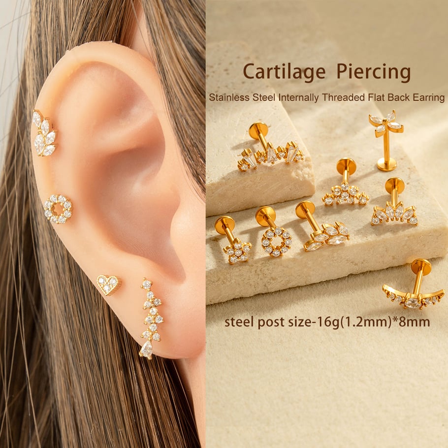 Edelstahl Gold Farbe Zirkon Piercings Ohrringe Bild4