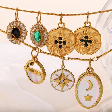 Retro Sun&Moon Stainless Steel Gold Color Pendants h5 Picture2